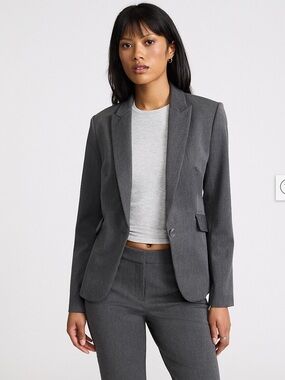 Express Editor Women’s Fitted Gray One Button Blazer with Black Lining